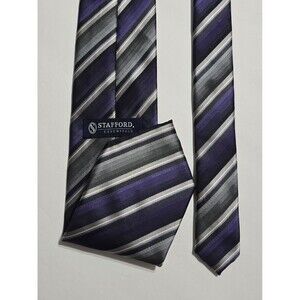 Stafford Essentials Necktie Striped Pattern Shades Of Purple, Black & Gray Tie